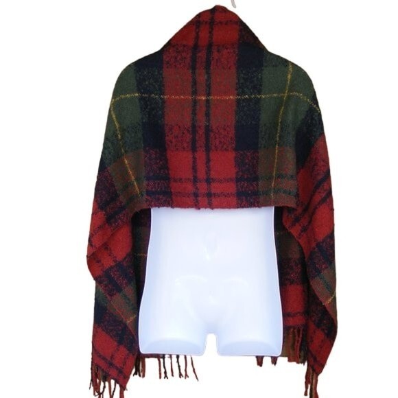 CHAPS Scarf, 65.5x20, Wide, Red, Blue, Green plaid, Fringe finish, Poly/Washable - Picture 3 of 4